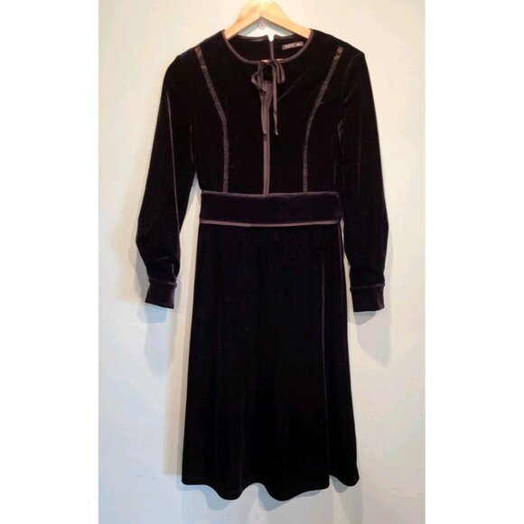 Black Velvet Long Sleeve Dark Cottagecore Whimsygoth Fairygrung Midi Dress Sz XS - Picture 1 of 7